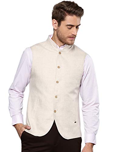 WINTAGE Men's 100% Linen Festive and Casual Nehru Jacket Vest Waistcoat : Multiple Colors