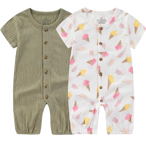 Ruliby Baby Girl Romper Cartoon Jumpsuit Summer Bodysuit Infant Girls Clothes 3-6 Month