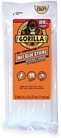 Gorilla Hot Glue Sticks, Clear, Full Size, 8" x 0.43", 20 Count