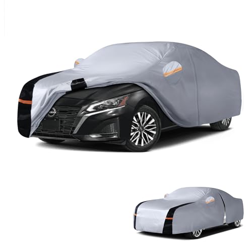Image of Multi-Layer Car Cover Custom Fit for Nissan Altima(2005-2026), 100% Waterproof All Weather for Automobiles, Gift with Towel, Heavy Duty Car Covers for Rain Sun UV Protection with Door Zipper