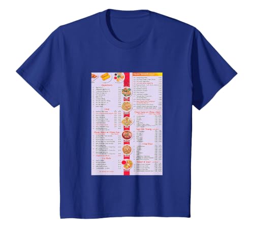 Chinese Food Menu T-Shirt, Youth, Royal Blue, Large