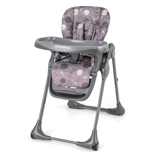 HONEY JOY Baby High Chair with Wheels, Foldable Feeding Chair for Space-Saving, Removable Cushion & Double Food Tray, Adjustable Heights & Recline...