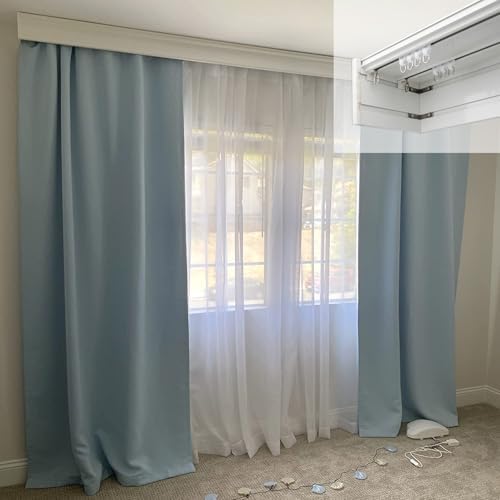 4-in-1 Heavy Duty Double Track Curtain Rod - Extra Long 2.8M (9.2FT) with Pelmet Cover - Versatile Ceiling/Wall Mount for Home Décor and Window Treatment