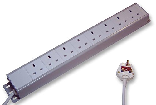 PRO ELEC 8‑Way Horizontal Rack PDU - 13A, 230V, Aluminium Enclosure, 2m UK Plug Power Distribution Unit - XH8