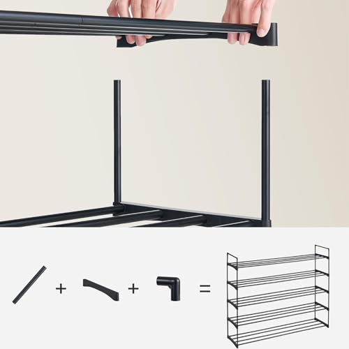 Image of Lukzer 5 Tier Large Metal Shoe Rack | Space-Saving Footwear Organizer for Entryway, Living Room | Ideal for Shoes, Boots, Slippers & Sneakers | Durable Storage Solution (Black /90 x 88.5 x 29.5 cm)