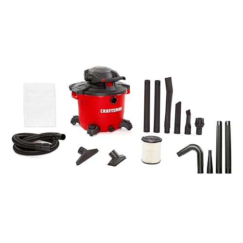 CRAFTSMAN CMXEVBE17607 16 Gallon 6.5 Peak HP Wet Dry Vac with Detachable Leaf Blower, Portable Shop Vacuum Wet and Dry with Filter, Bags, Gutter Kit, Hose and Attachments for Outdoor Cleaning