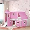Bovzafullsizecastlelowloftbedwithslidepinktentandtowercastlefulllowloftbunkbedwithendladderandcurtainswoodplayhouseloftbedframeforkidsgirlspink  Urban Country Home Decor Bovza full size castle low loft bed with slide pink tent and tower castle full low loft bunk bed with end ladder and curtains wood playhouse loft bed frame for kids girls pink  urban country home decor