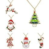 Nanafast 6 PCS Christmas Necklace Set Adjustable Santa Claus Christmas Tree Snowflake Pendant Necklace for Women Thanksgiving Xmas Party Gifts Colorful 2