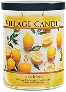 Village Candle Fresh Lemon, Medium Tumbler Scented Candle, 14 oz, Yellow