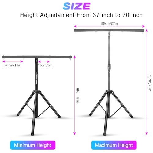 U`King Light Stand, DJ Light Stand for Par Lights, Protable Light Stand Tripod, Lightweight Metal DJ Light Stand with Crossbar, Stage Light Stand for Stage, Bar, Banquet, Party (39-70 In) - Thumbnail 5