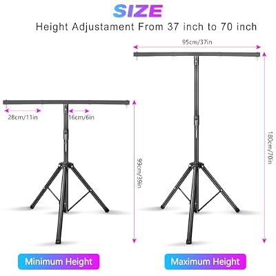 U`King Light Stand, DJ Light Stand for Par Lights, Protable Light Stand Tripod, Lightweight Metal DJ Light Stand with Crossbar, Stage Light Stand for Stage, Bar, Banquet, Party (39-70 In)