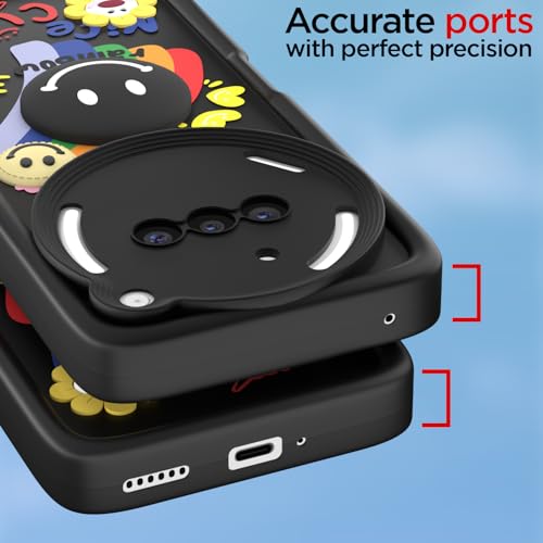 Image of Pikkme Back Cover for Nothing Phone 3a 5G | Soft Silicone| Cute Rainbow Smile & 3D Cartoon Flower Design | Shockproof Raised Camera Protection Bumper Case (Black)