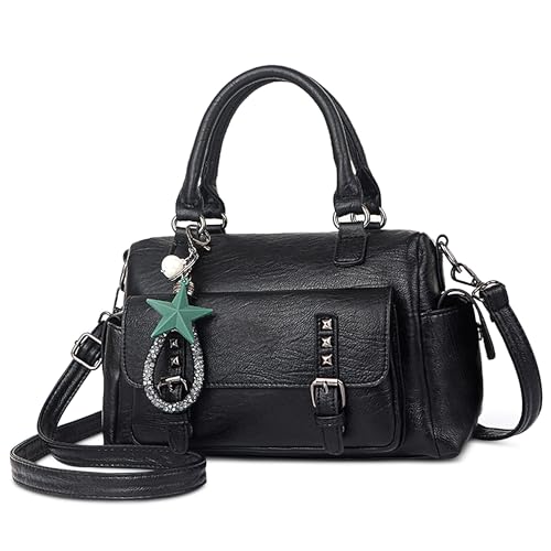 Borsa Donna a Mano con Ciondolo Squisito Retrò Borsetta a Tracolla Pelle PU a Spalla per Viaggio Festa Shopping Nero