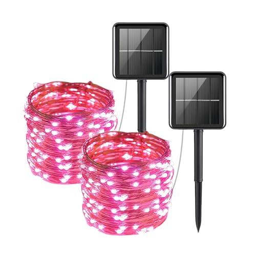 Clearhill Guirnalda de luces solares para exteriores, 2 paquetes de 10 m, 100 LED, 8 modos, impermeables, funciona con energía solar, para jardín, patio, boda, decoración de fiesta