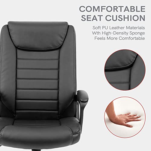 Klasika Leather Executive Office Chair, Ergonomic Computer Desk Chair With Padded Armrests And Tilt Rock, Adjustable Swivel Rolling Task Chair For Home Office, Black #TOP2