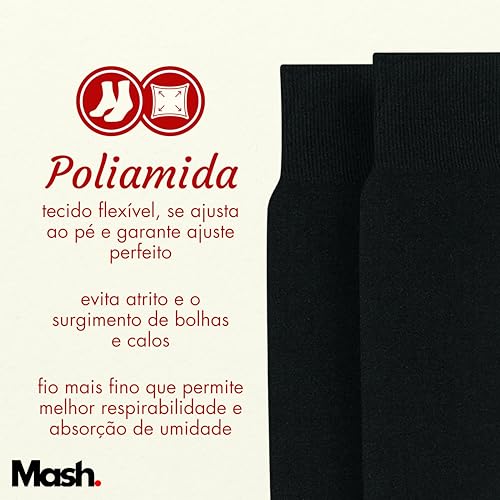 MASH Kit 3 Pares Meia Social Clássica Lisa Fina Poliamida Cano Longo Adulto 3 Preto, 39-42