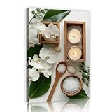 モダンスパミニマリストキャンバスプリントホワイトオーキッドキャンドルヤシの葉ウォールアートペインティングリビングルームベッドルームバスルームホームデコレーション20x28cmインナーフレーム