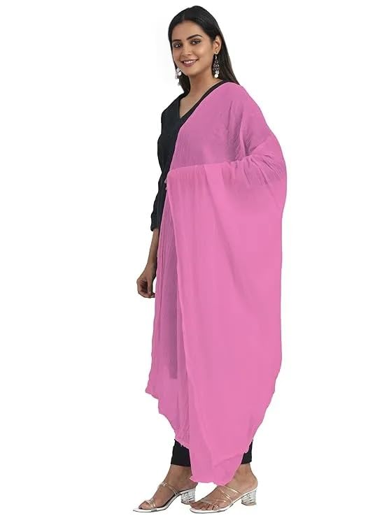 VinodRatna Women Pure Solid Cotton Dupatta With Pom Pom Border 2.25m (Pink, 2.25m) - Image 4 thumbnail