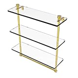 Allied Brass FT-5/16TB Foxtrot Collection 16 Inch Triple Tiered Integrated Towel Bar Glass Shelf, Po