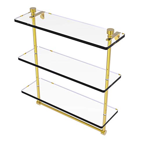Allied Brass Ft-5/16Tb Foxtrot Collection 16 Inch Triple Tiered Integrated Towel Bar Glass Shelf, Polished Brass #TOP9