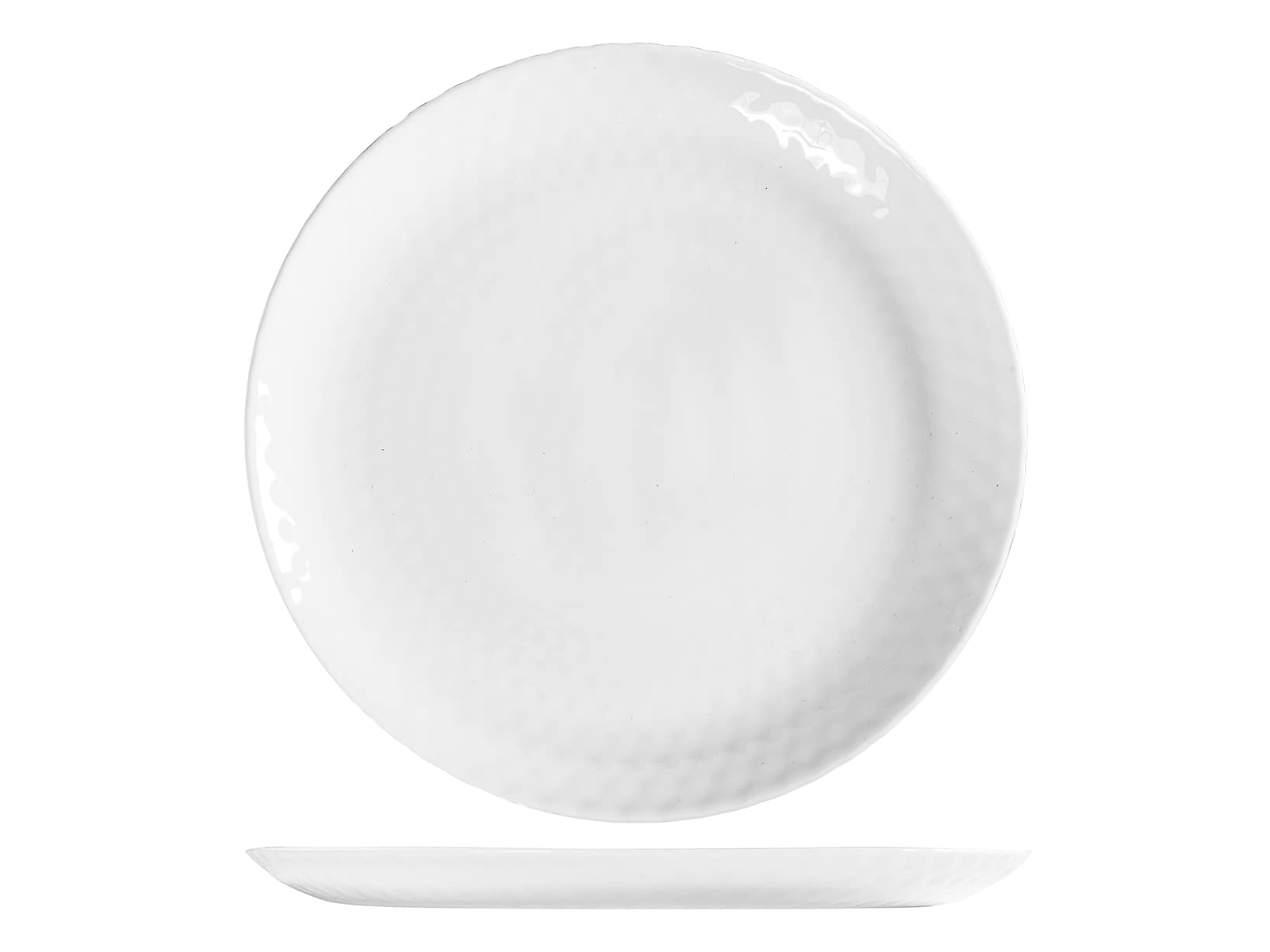 HOME Arc Pampille Set of 6 White Opal Dinner Plates, 25 cm, Diamond Effect