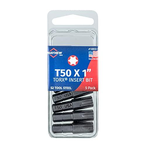 Mayhew Tools 18802-5 USA Torx Insert Bit, T50 x 1", 5-Pack