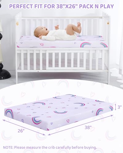 Image of lasoftan Pack and Play Mattress - 38 inch x 26 inch Soft Breathable Portable Mattres Waterproof & Washable Perfectly fits Pack n Play