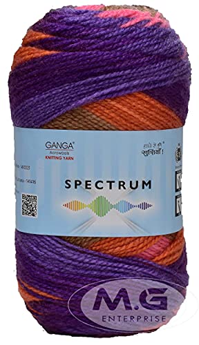 Image of Ganga Spectrum Purple Mix (400 gm) Wool Ball Hand Knitting Wool /Art Craft Soft Fingering Crochet Hook Yarn, Needle Knitting, with Needle.-E