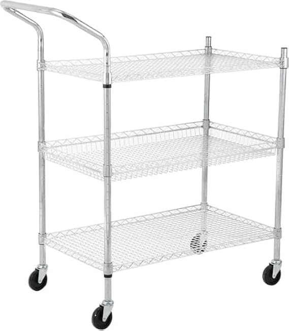 3 Tier Kitchen Utility Carts, Metal Rolling Cart with Wheels, Stylish Chrome Finish, Easy Maneuvering, Perfect for Kitchen, Workshops, Events-DmnEu4qs