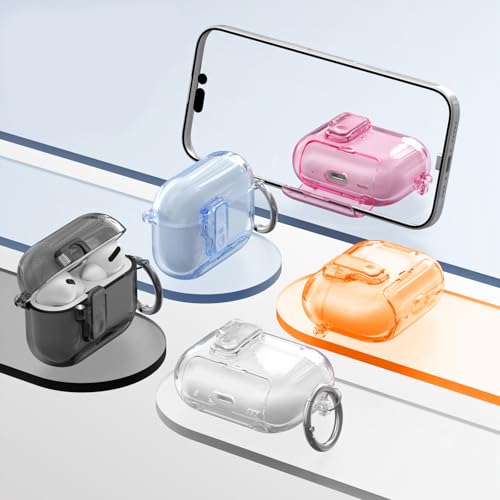Image of for AirPods Pro 3 Case (2025) with Cleaner Kit, Cute with Lock Clid and Cleaner Kit,[Auto Pop-Up] Soft TPU Clear Cover with Bracket & Dustproof Design for AirPods Pro Case with Keyring(2025)-Pink