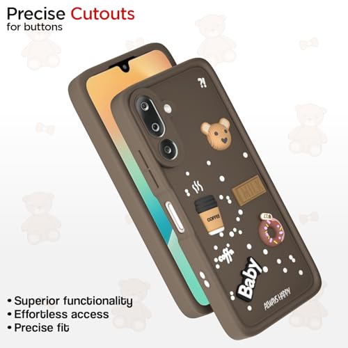 Image of Pikkme Back Cover for Samsung Galaxy M36 5G | 3D Bear Silicone Cute & Fun Coffee Cartoon | Full Body Protection Bumper Case (Brown)