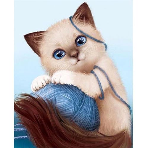 Broderie Point de Croix Diamant : Kit Canevas 5D Complet Motif Animal Chat 60x90cm
