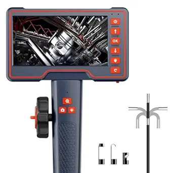 Hekenku Articulating Borescope, 360 Endoscope Camera with 5 inch Screen, 6mm Lens Snake Camera, 5.5ft Cable, 1080P Video Inspection Camera with Ligh