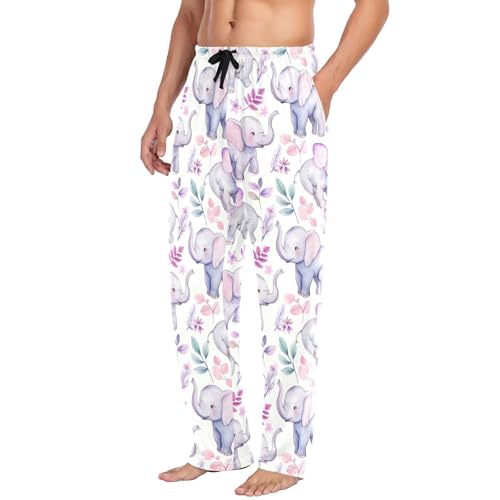 Cute Elephant Men's Pajamas Pants Cotton Sleep Bottoms Pants Lounge Sleepwear - S4