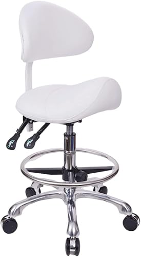 Miniatura 3 de MWOSEN Silla de montar con respaldo con anillo de pie, asiento esteticista rodante para salón de tatuajes, spa, pestañas faciales, dentista,