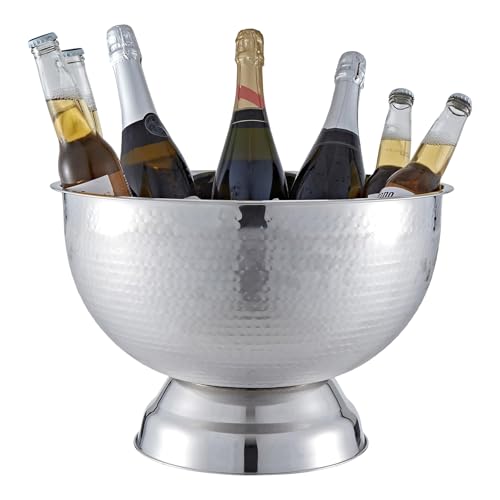 Buckingham Premium Wine Cooler Large Punch Bowl Stainless Steel Champagne Ice Bucket Durable Rolled Edge Professional Grade Party Drinks Holder 17.5 litres 40 cm (Hammered Effect)