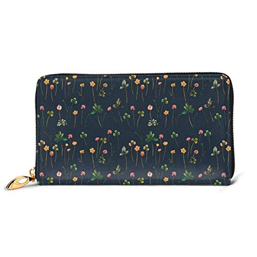 Preisvergleich Produktbild JHGFG Meadowsweet Dark Wildflowers RFID-Blocking-Reißverschluss für Damen Geldbörse Echtes Leder Clutch Long Card Holder Organizer Wallets Große Reisetasche