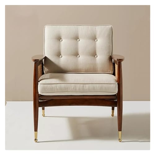 Mid Century Moderner Akzentstuhl – gepolsterter Retro-Sessel mit Rattan-Armlehnen für Wohnzimmer und Schlafzimmer, perfekte stilvolle Lese- und Entspannungsmöbel – Bild 3