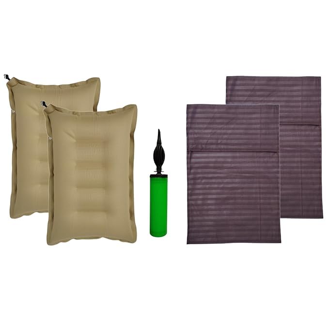 Shivam Pillow Pack of 2 | Brown Cotton Travel Pillow with Air Pump & Cover | Lightweight & Compact Neck Support for Train, Bus, Flight, Camping, Hostel & Office Use-picture-33