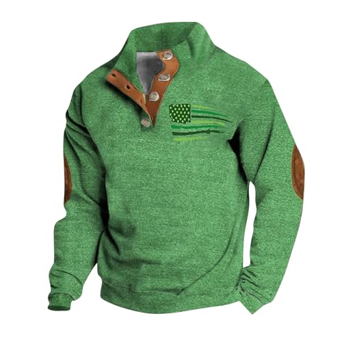 Mens St Patricks Day Sweatshirt Irish Three Leaf Clover Printed Stand Collar Long Sleeve Pullover Clothes