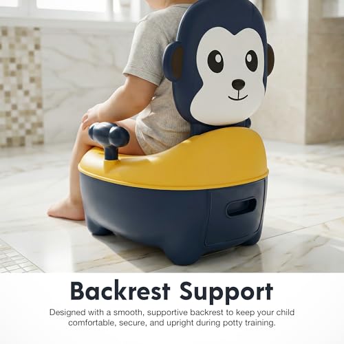 Image of Baybee Monkey Baby Potty Seat for Kids 2 to 5 Years with Back Support | Foldable Toilet Seat with Removable Drawer & Cleaning Brush | Premium Potty Training seat | Kids Toilet Chair Boys Girls (Blue)