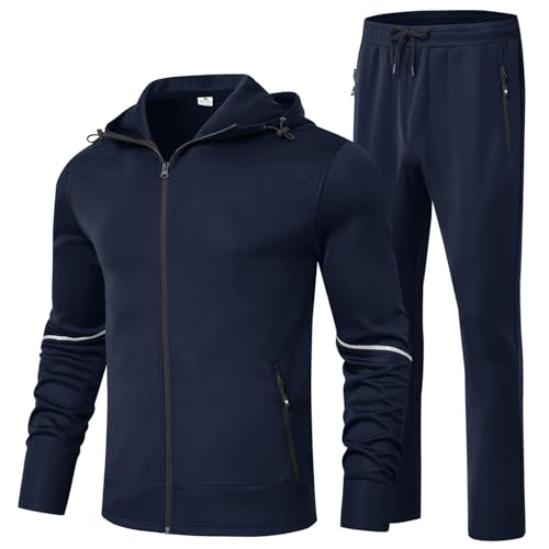 BGOWATU Men's Tracksuits Set Full Zip Jacket Hoodie Sweatsuit Running Sport Pants Outfits for Men with Zipper Pockets
