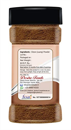 Image of Desire Clove Powder, 200g | Natural Laung Lavang Powder for Cooking, Baking, Curries and Ayurvedic Uses | Premium Quality, Aromatic Spice