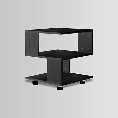 Miniatura 9 de MASAKA BW - Mesitas de noche negras con cubo mágico estilo moderno - Mesitas de noche rectangulares de 2 niveles mesa de noche irregular color negro