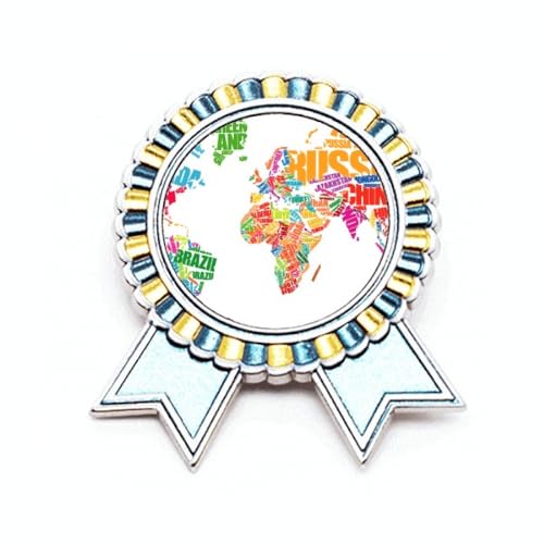 Broche Carte du Monde en Métal M : Finition Premium Multicolore G gravée
