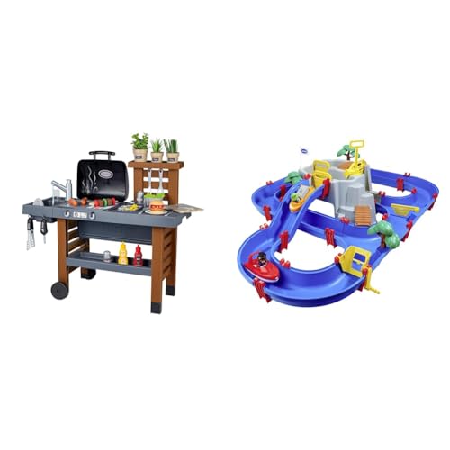 Smoby - Outdoor Gartenspielküche - inklusive Grill & AquaPlay - Wasserbahn Set Bergsee - 42-teiliges Spieleset mit Bergsee