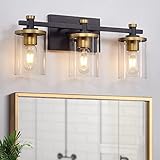 3 Light Bathroom Vanity Light Fixtures, Modern Black and Gold Vanity Lights Over Mirror, Vintage...