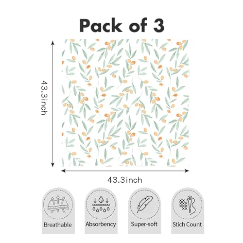 Image of Muslin Swaddle Blankets for Baby Boys and Girls,3 Pack Breathable Soft Receiving Blanket,Large 43.3X 43.3 inches,Newborn Essentials Must Haves (Leaves)