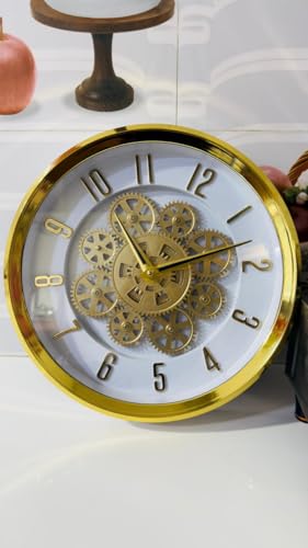 Image of Moving Gear Wall Clock, Round, Gold and Rose Gold Finish, Options (White, Set of 1 Clock)