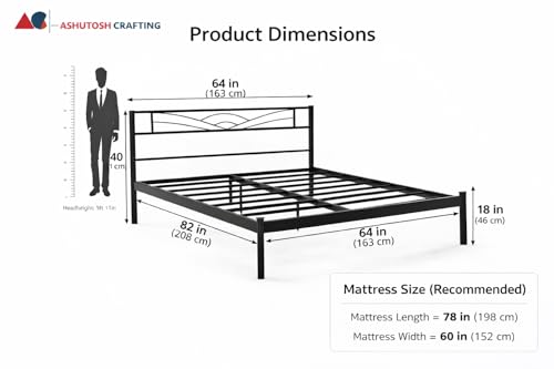 Image of Metal Frame Queen Size Platform Bed for Bedroom | Heavy Duty Metal Bed for Home | Hotel | Hostel - (Black) (82 x 64 x 40 inch)